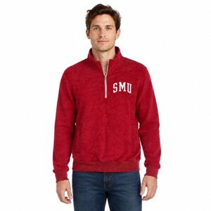Redshirt SMU Quarter Zip Sweatshirt Mens Medium Red Heathered Fleece Pockets